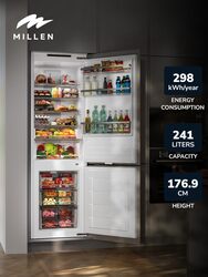 MILLEN Built-in Refrigerator, 277L, 3 Y Warranty, No Frost 2 Doors Fridge Freezer, Electronic Controls, LED Backlight, Quick Cooling/Freezing, Vacation Mode, MBIM 177.3